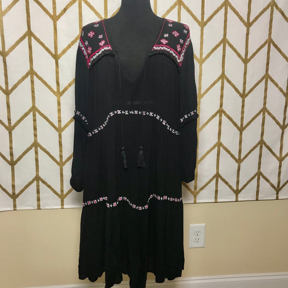 3X JGEE Embroidered BOHO Black Tunic Dress